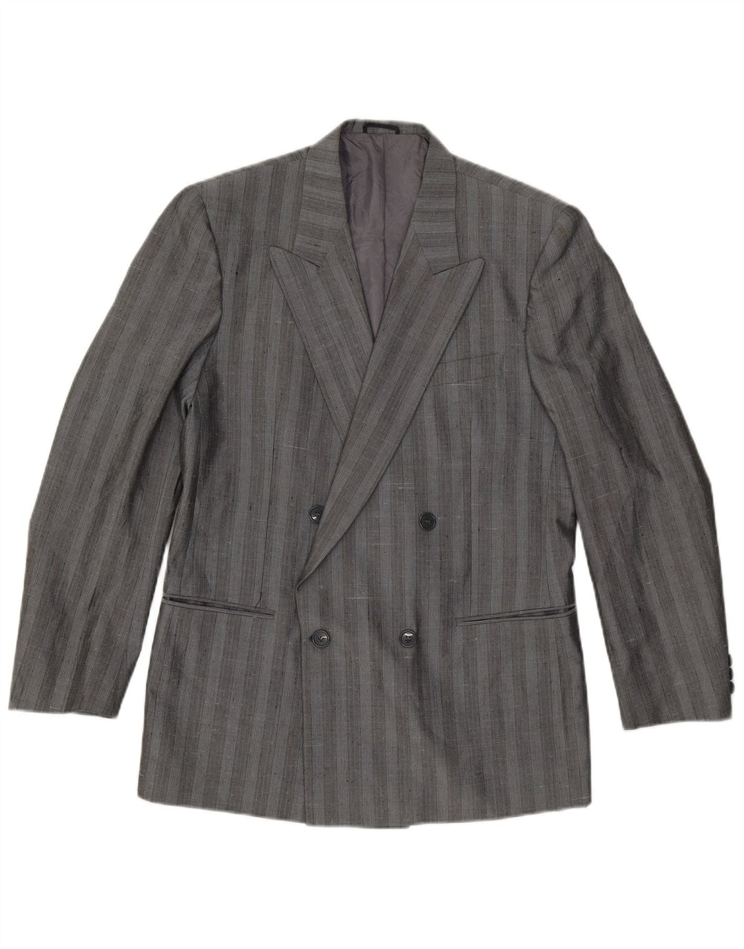 Veste Blazer Double Boutonnage Vintage Homme IT 48 Gris Moyen Rayé