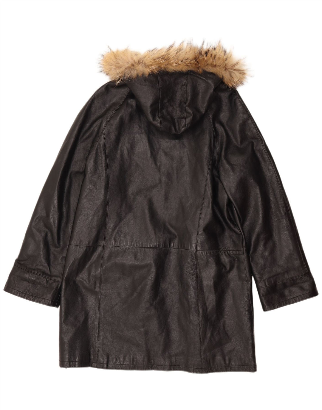 VINTAGE Manteau en cuir à capuche pour femme IT 52 2XL Cuir noir