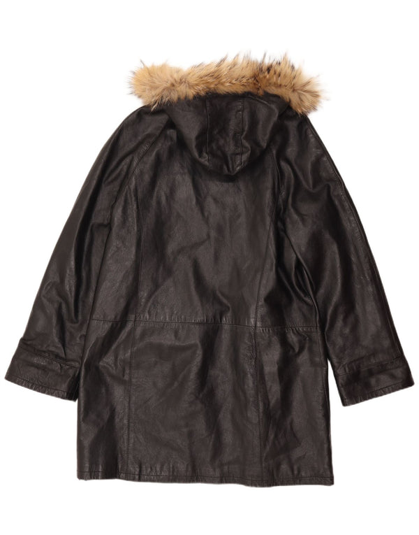 VINTAGE Manteau en cuir à capuche pour femme IT 52 2XL Cuir noir