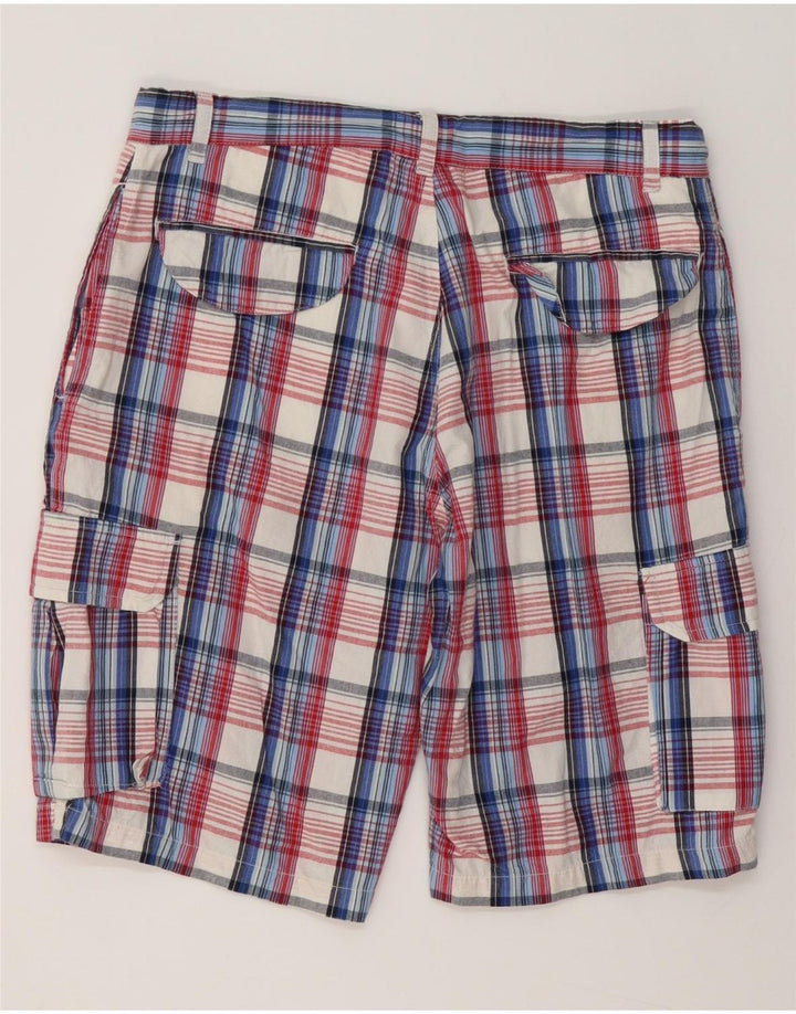 Brugi Short Cargo Homme Grand W34 Coton à Carreaux Bleu