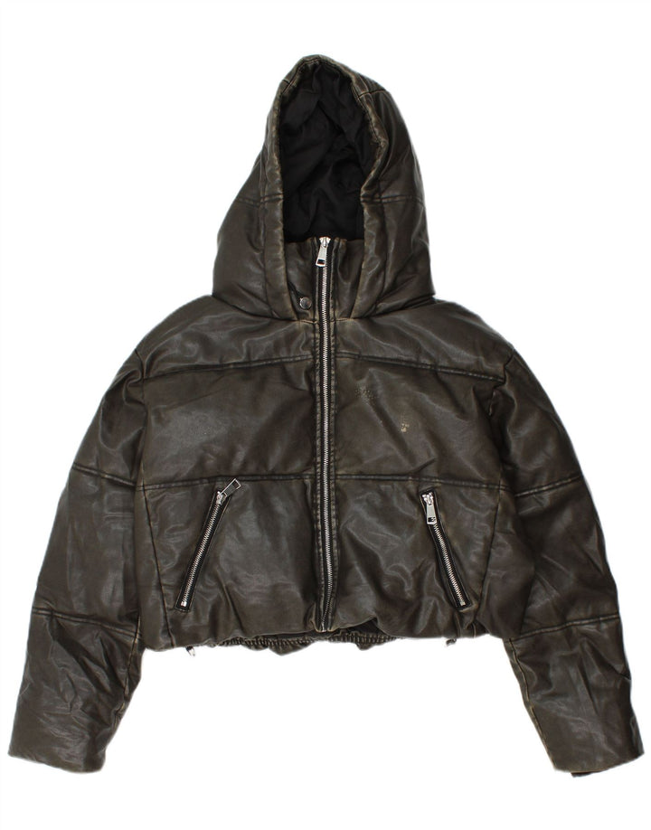 ZARA Veste matelassée à capuche surdimensionnée pour femme UK 10 Petit Kaki