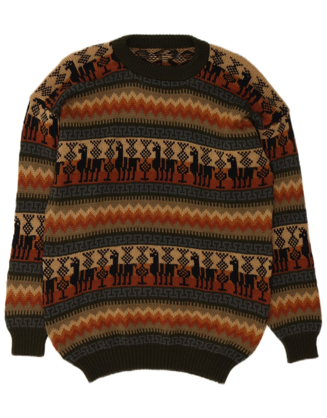 vintage Mens Crew Neck Jumper Pull Moyen Multicolore Fair Isle