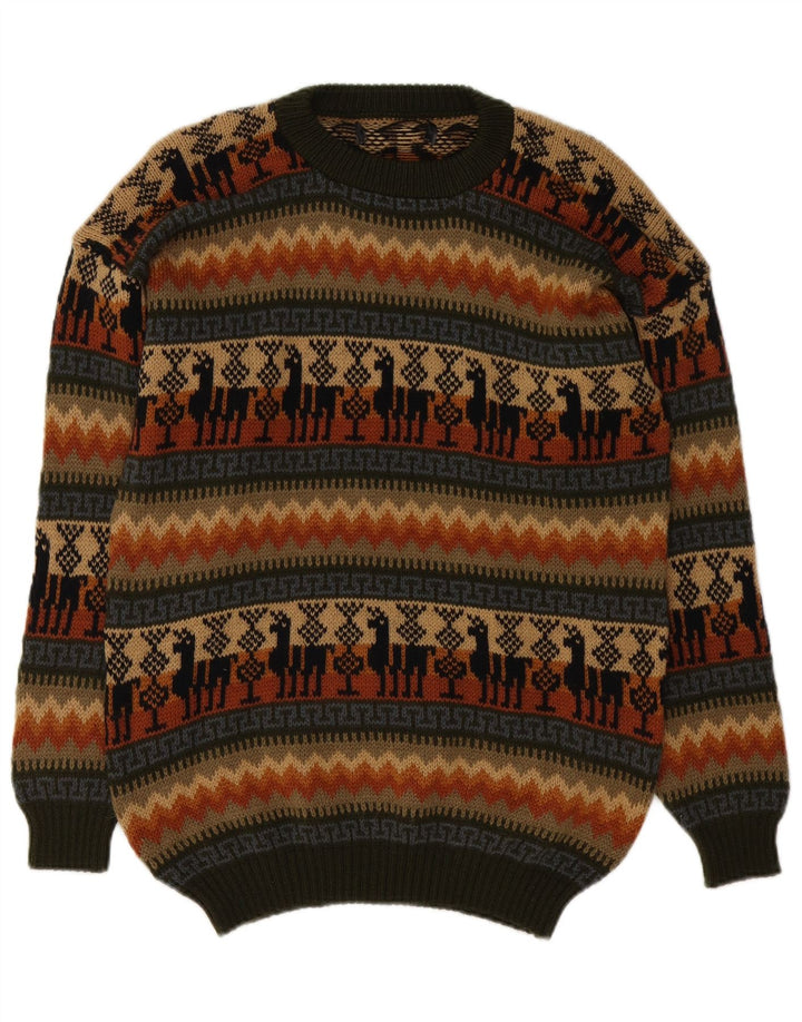 vintage Mens Crew Neck Jumper Pull Moyen Multicolore Fair Isle