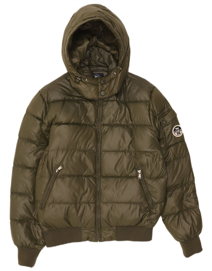 North Sails Veste matelassée à capuche pour homme UK 38 Medium Khaki Nylon