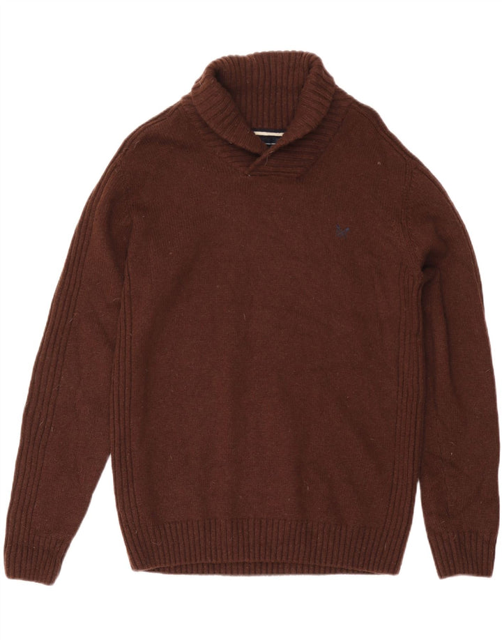 Crew Clothing Pull à col châle pour homme en laine marron Taille L