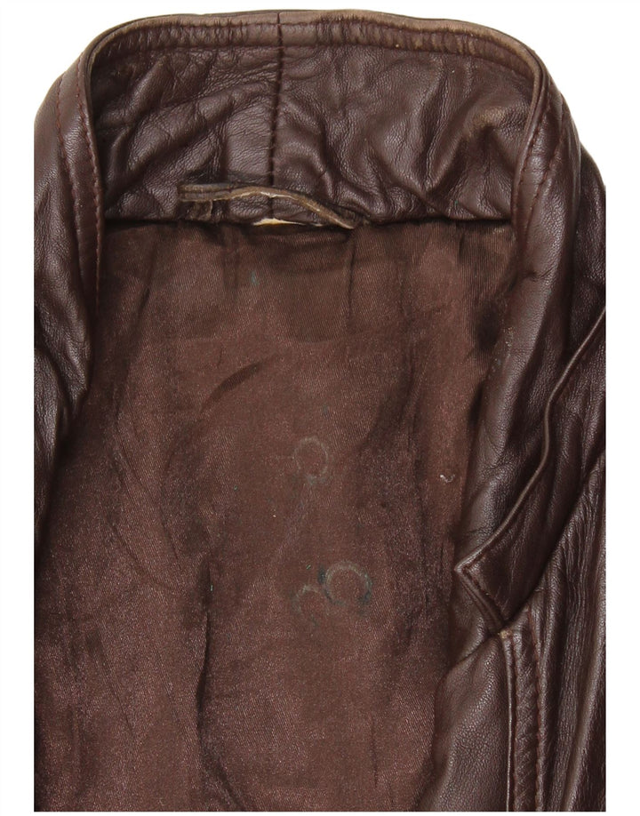 VINTAGE Manteau en cuir femme UK 14 Grand cuir marron