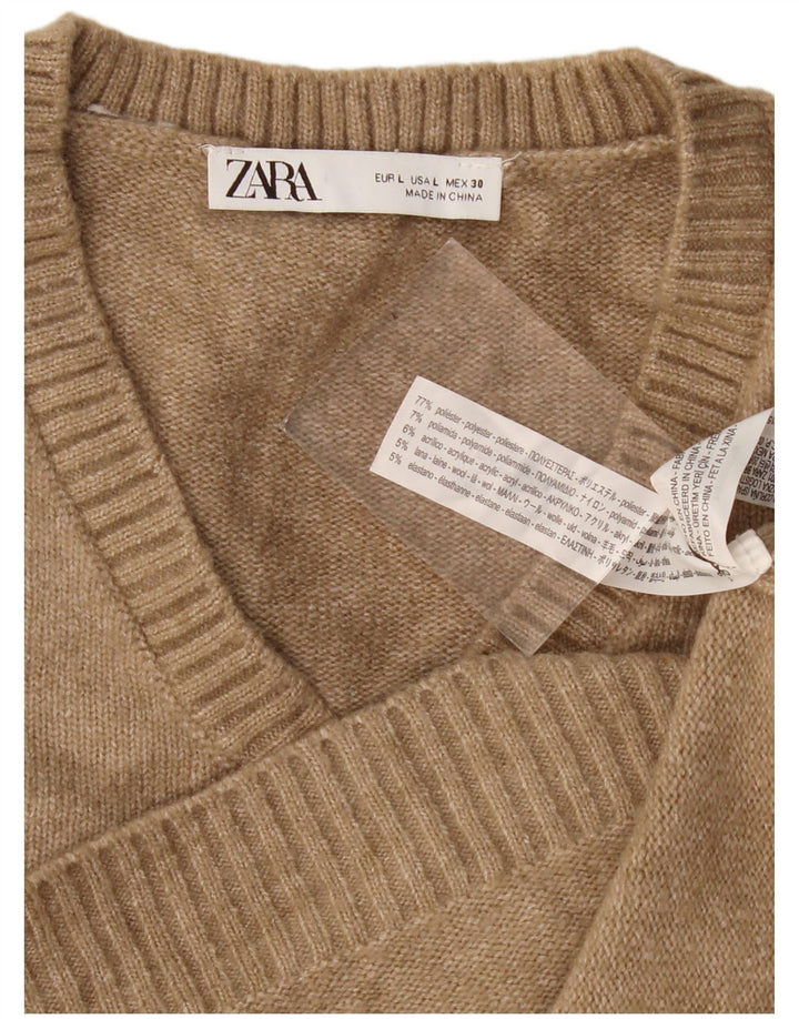 Zara Womens Crop Vest Débardeur UK 16 Grand Beige Polyester