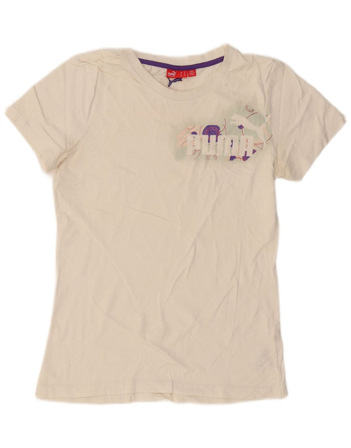 PUMA T-shirt graphique pour femme UK 16 Large Blanc Coton