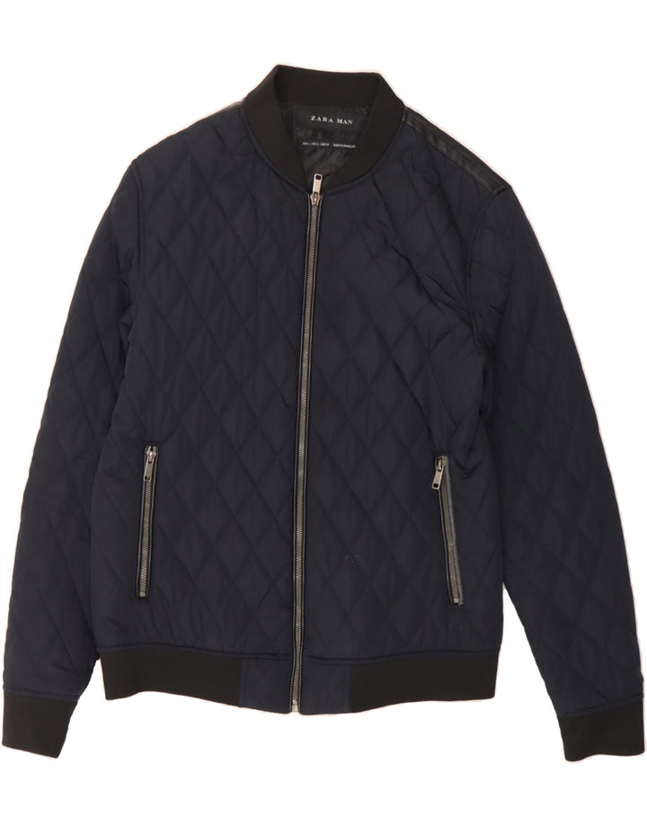 ZARA Mens Quilted Jacket UK 40 Large Navy Blue Polyester Vintage Zara and Second-Hand Zara from Messina Hembry 