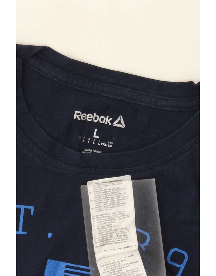 Reebok Homme Graphic T-Shirt Top Large Bleu Marine Coton