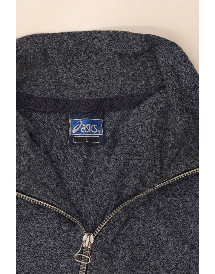 Asics Sweat-shirt graphique à col zippé pour hommes, grand bleu marine moucheté