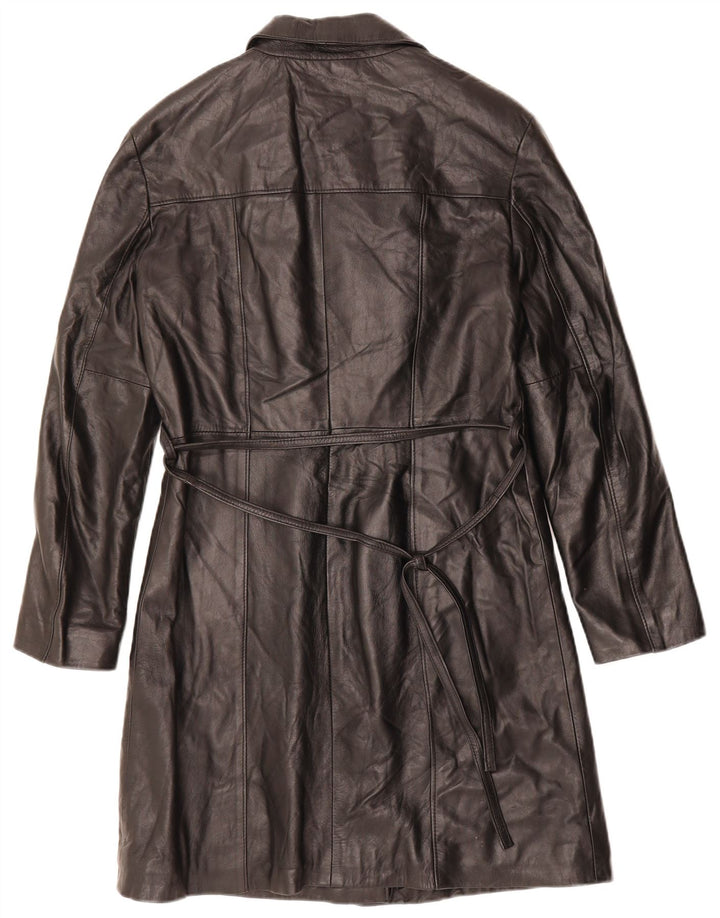 VINTAGE Womens Leather Coat IT 48 XL Black Leather