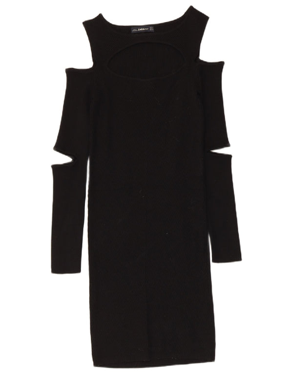 Zara Robe moulante à épaules dénudées pour femme UK 12 Viscose noire moyenne