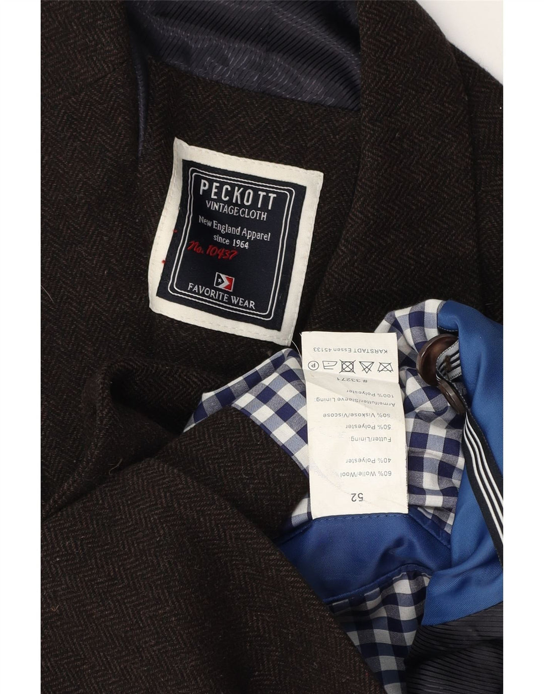 Peckott Veste blazer à 2 boutons pour homme IT 52 XL en laine à chevrons marron