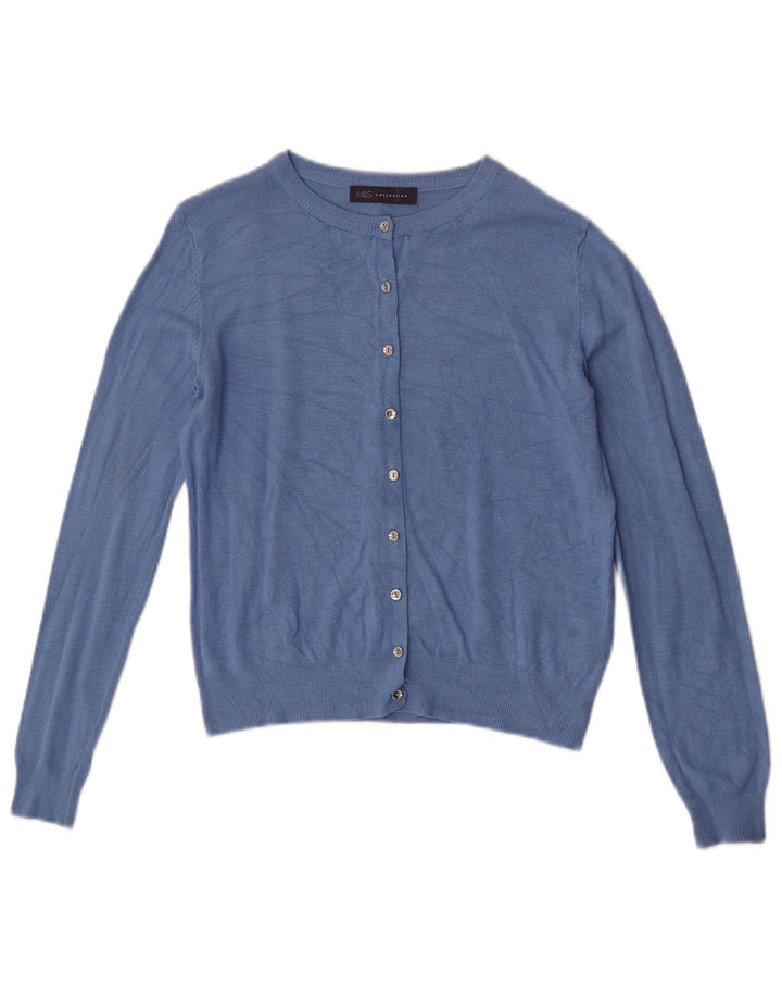Marks & Spencer Pull cardigan court pour femme UK 10 Small Bleu Viscose