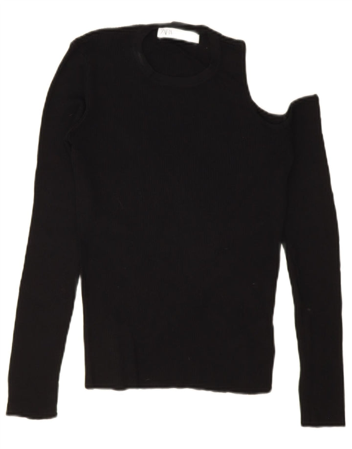 Zara Femme Top Une Épaule UK 12 Moyen Noir