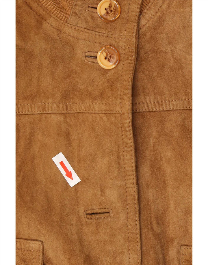 Veste Bomber En Daim Femme Vintage IT 44 Cuir Beige Moyen