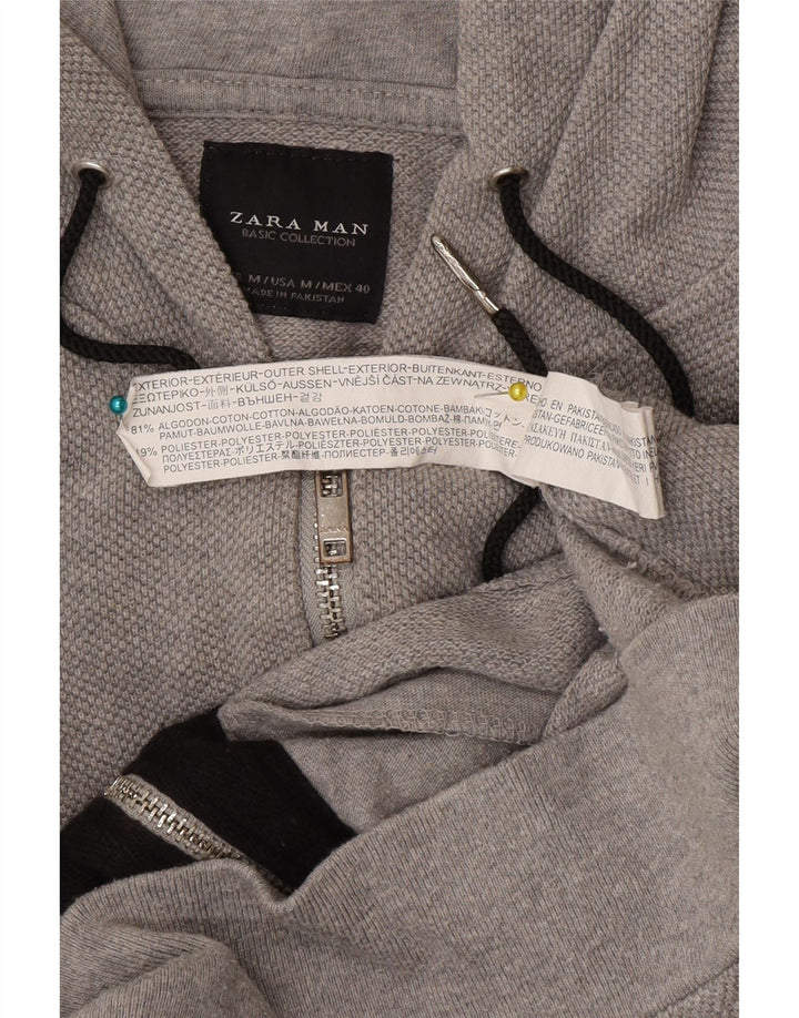 Zara Pull À Capuche Zippé Homme Gris Moyen Coton