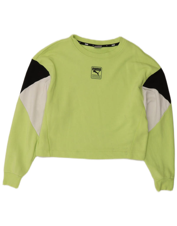 Puma Sweat-shirt court pour femme UK 10 Petit coton color block vert