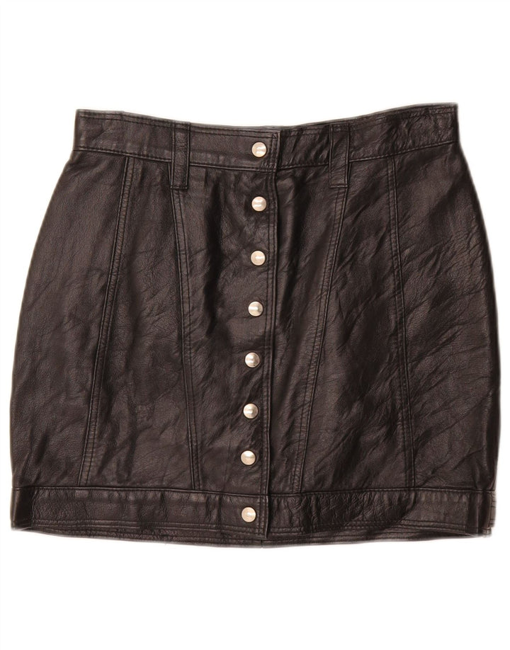 vintage Femme Mini Jupe En Cuir W26 Petit Noir