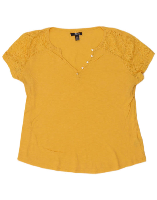 Chaps T-Shirt Femme Top UK 16 Large Jaune Floral Nylon