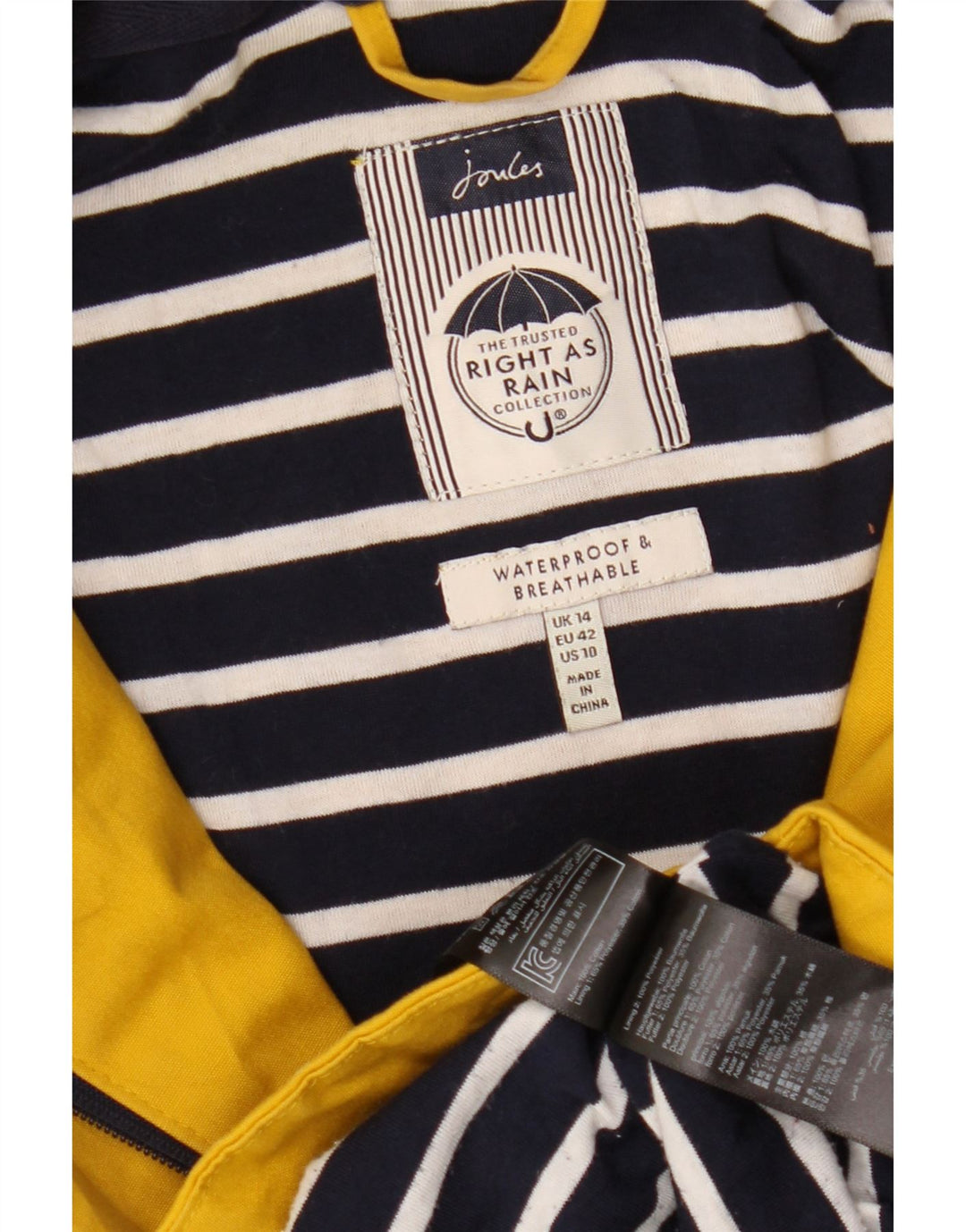 JOULES Manteau imperméable à capuche pour femme UK 44 Large Jaune Polyester