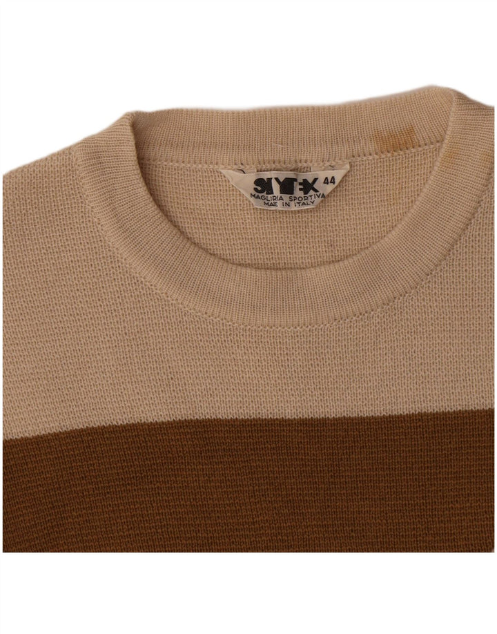 vintage Femme Col Bateau Pull Pull IT 44 Rayé Beige Moyen