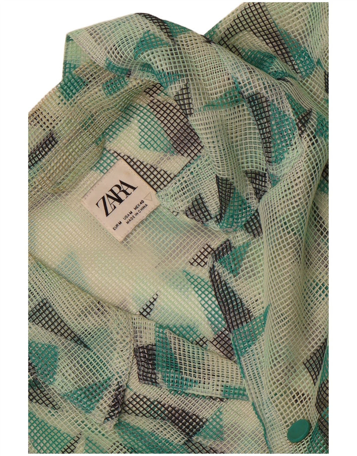 Zara Chemise Transparente À Manches Courtes Homme Vert Moyen Géométrique