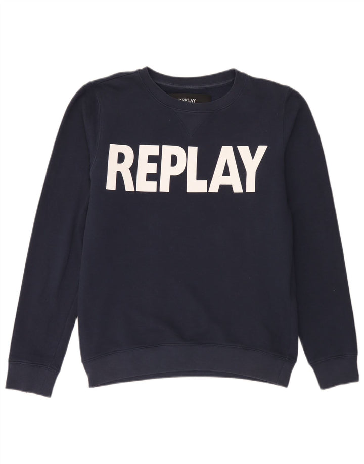 Replay Sweat-Shirt Graphique Homme Bleu Marine Moyen Coton