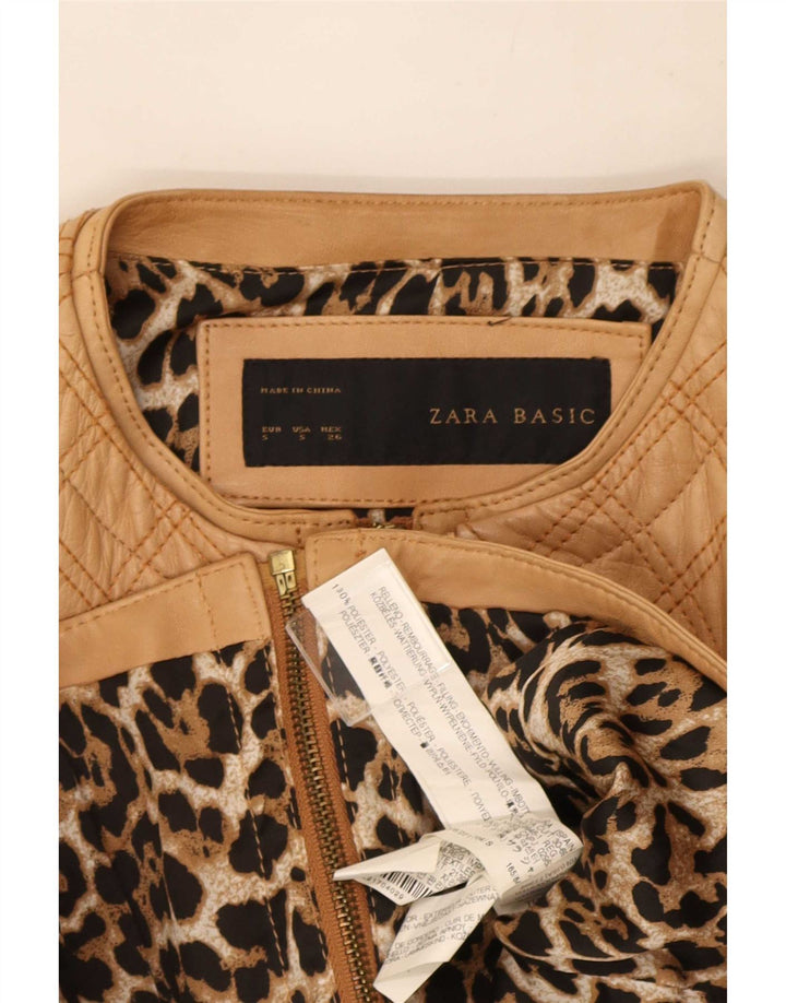 Zara Veste matelassée en simili cuir pour femme UK 8 Small Beige Polyester