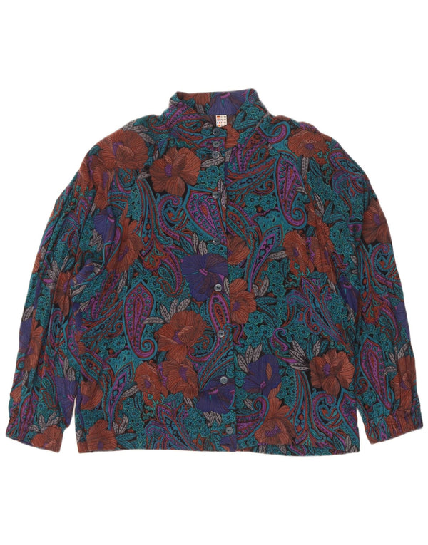 Chemisier chemise femme vintage EU 44 XL Bleu Paisley Viscose