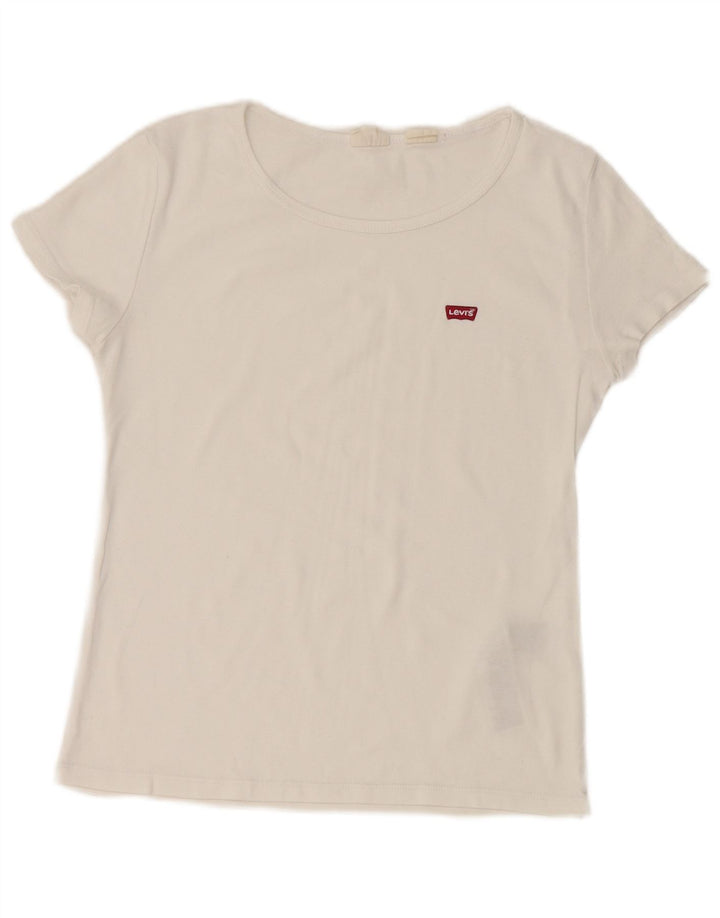 LEVI'S T-Shirt Femme UK 12 Coton Blanc Moyen
