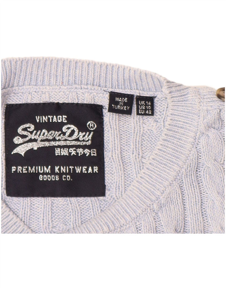 SUPERDRY Pull col bateau pour femme UK 14 Large Bleu Coton