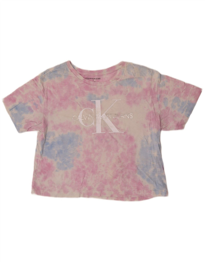 Calvin Klein Jeans T-shirt graphique surdimensionné pour femme UK 14 Rose moyen