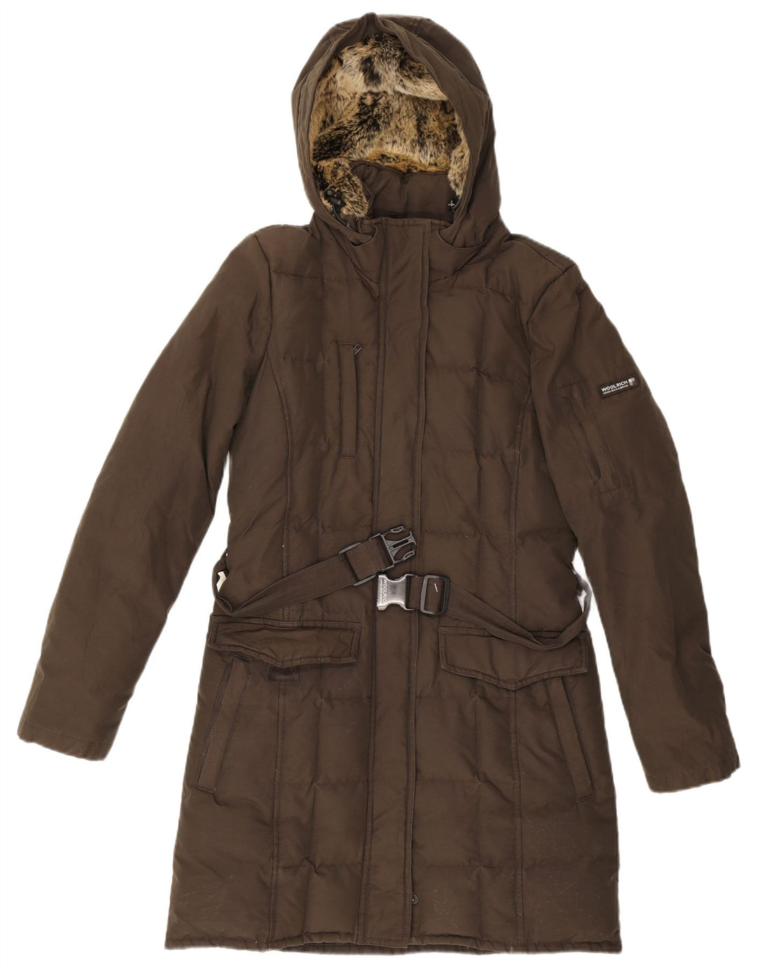 Woolrich Manteau rembourré à capuche pour femme UK 12 Medium Kaki Coton