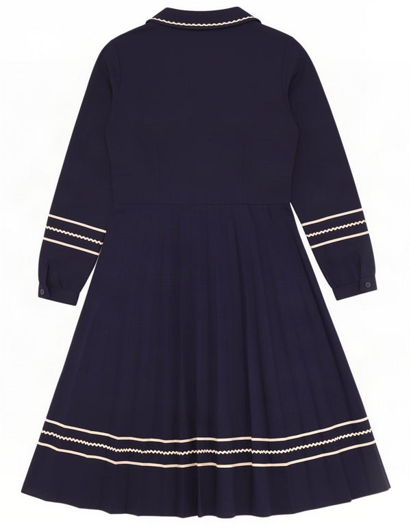 Robe trapèze à manches longues pour femme vintage IT 44 Bleu marine moyen rayé