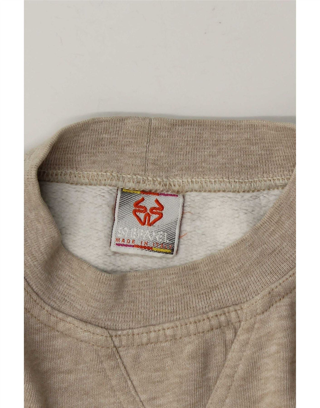 Stefanel Womens Crop Graphic Sweatshirt Jumper UK 14 Gris Moyen Rayé