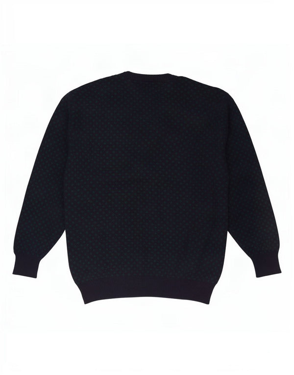 vintage Mens V-Col Jumper Pull XL Bleu Marine Géométrique Laine