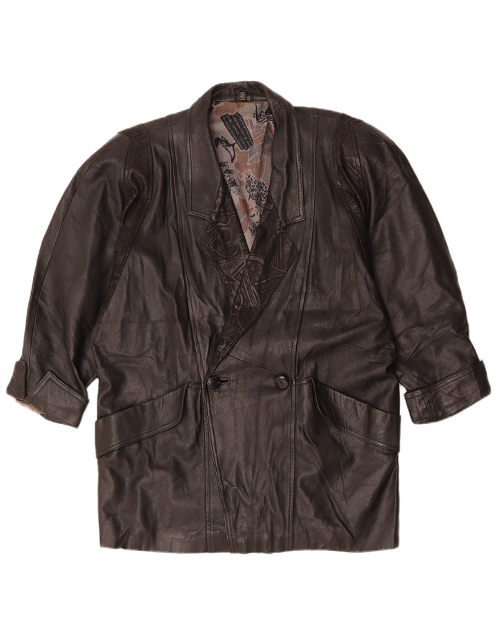 vintage Femme Double Breasted Veste en cuir surdimensionnée EU 40 Moyen Noir