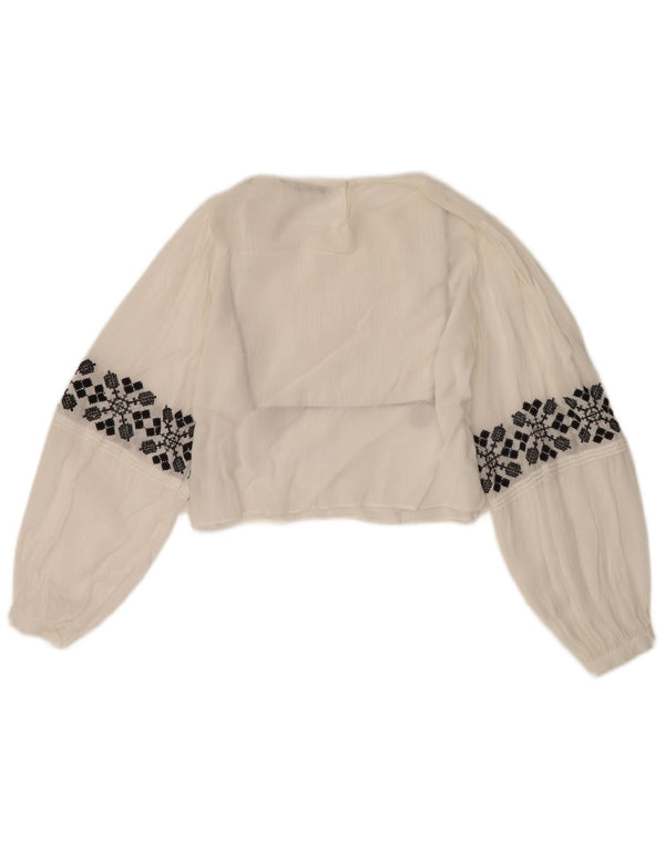 Zara Womens Crop Blouse Top UK 10 Petite Viscose Florale Blanche