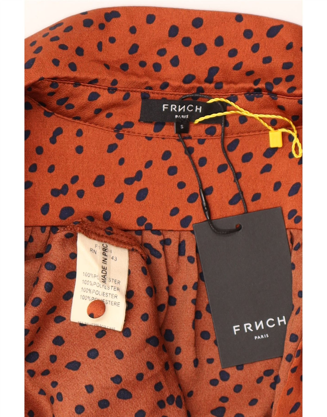 FRNCH Robe longue à manches longues pour femme UK 40 Petit polyester à pois orange