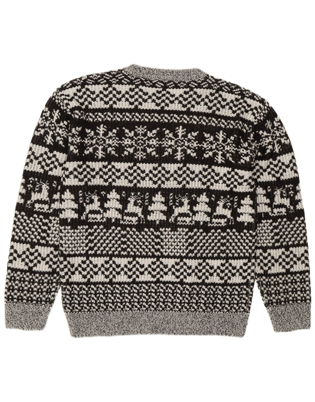 vintage Mens Crew Neck Jumper Pull Moyen Gris Fair Isle