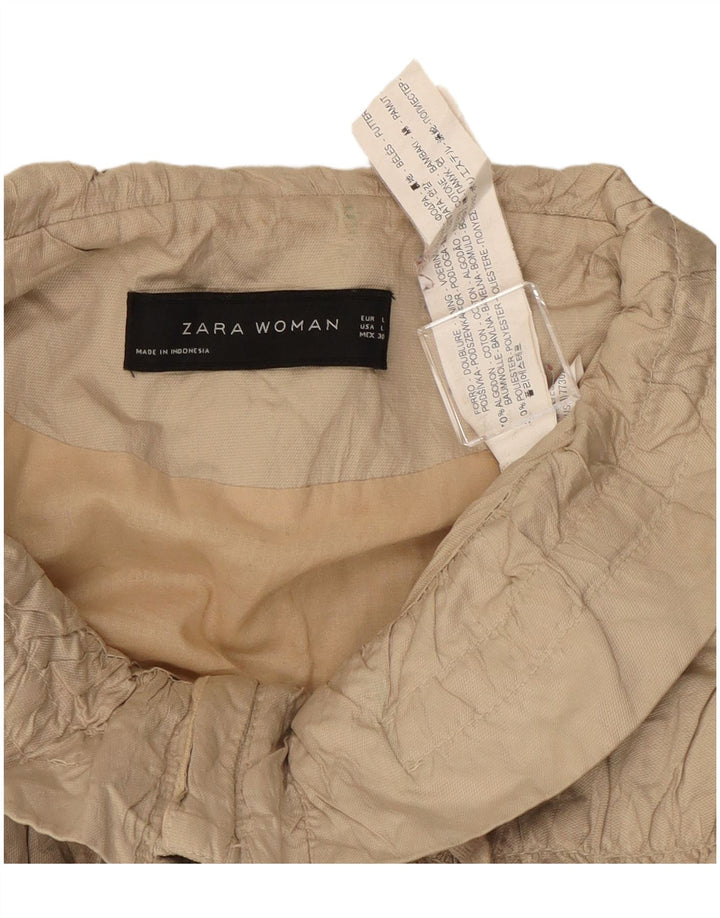 Zara Womens Crop Bomber Jacket UK 14 Grand Coton Beige
