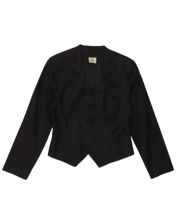Laura Ashley Cardigan asymétrique pour femme UK 12 Lin floral noir moyen