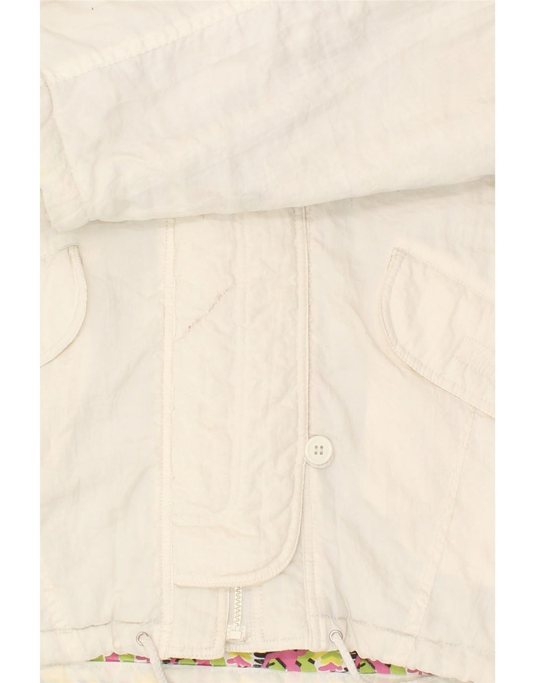 VINTAGE Veste coupe-vent à capuche femme UK 14 Medium White Polyamide