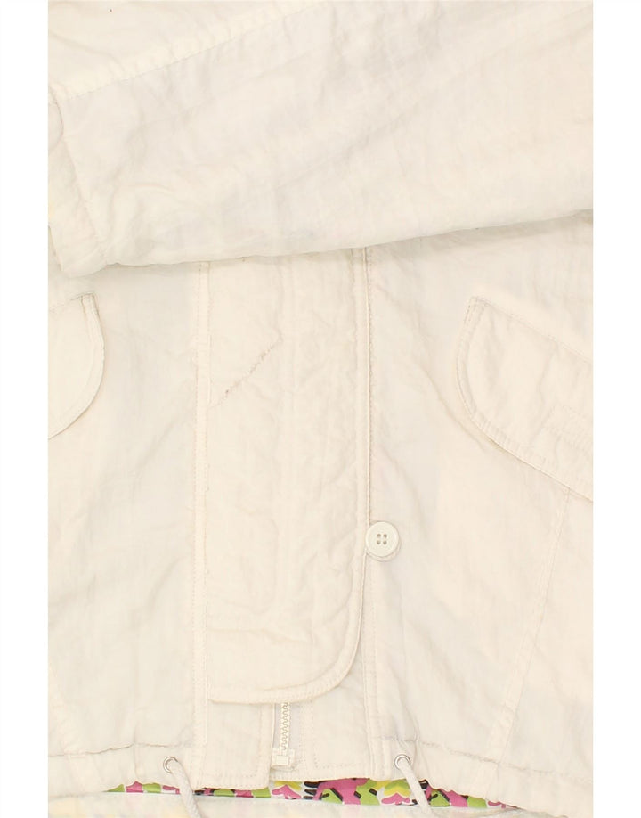 VINTAGE Veste coupe-vent à capuche femme UK 14 Medium White Polyamide