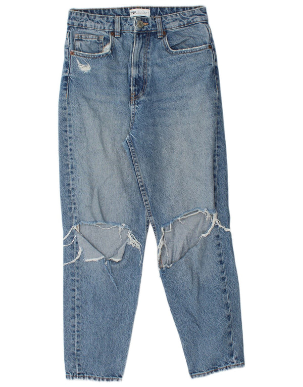 Zara Jean court fuselé en détresse pour femme EU 38 Petit W28 L25 Coton bleu