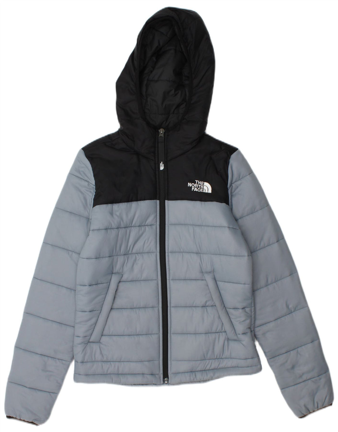 THE NORTH FACE Veste matelassée à capuche pour femme UK 6 XS Gris Colorblock Nylon