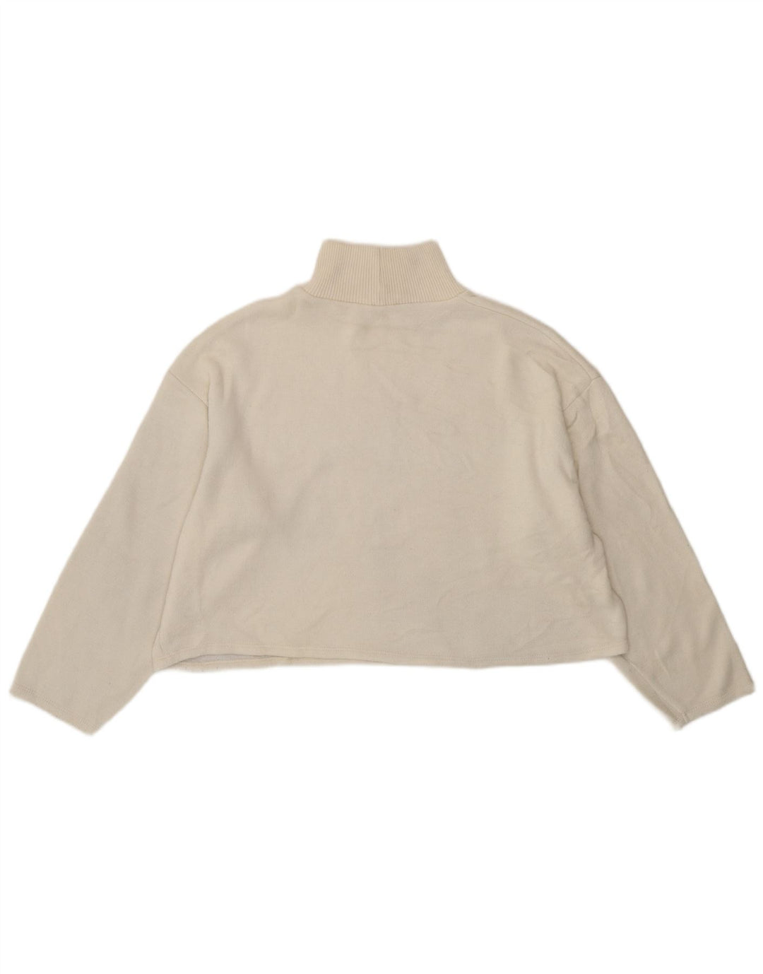 Zara Femme Crop Loose Fit Top Manches Longues UK 16 Large Blanc Polyester
