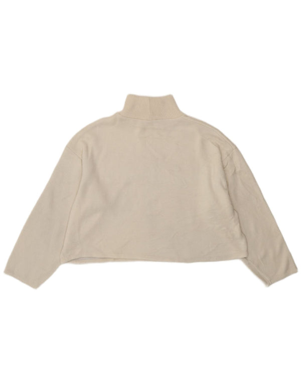 Zara Femme Crop Loose Fit Top Manches Longues UK 16 Large Blanc Polyester